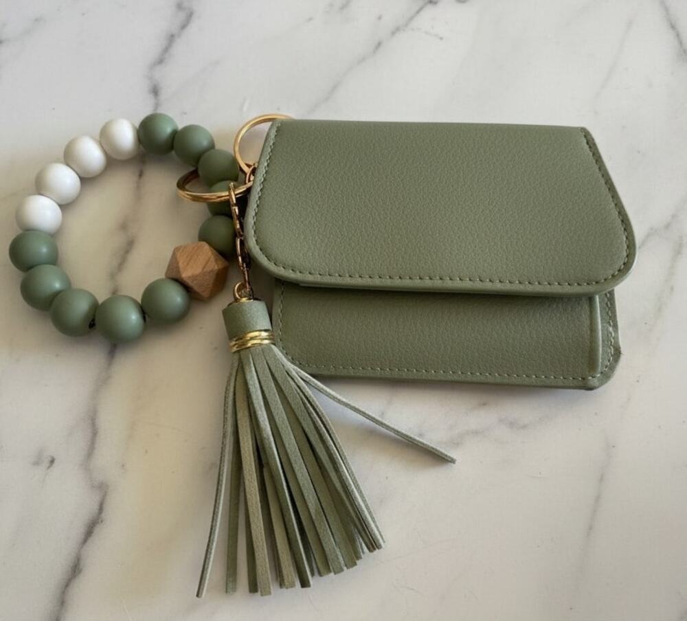Wristlet Bangle Wallet Sage Green Vegan Leather NWOT
